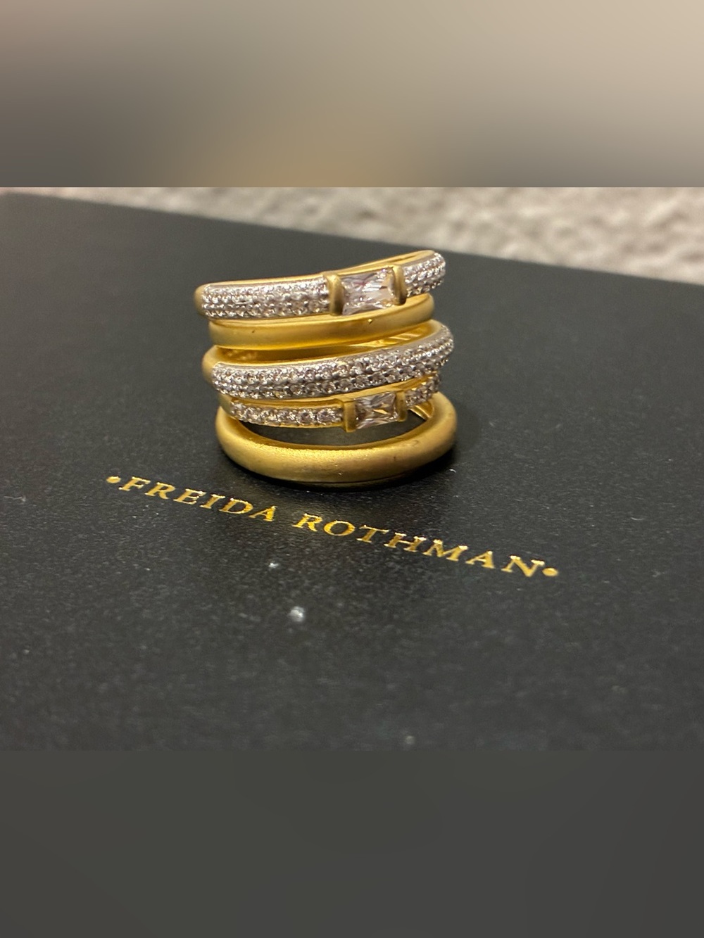 Freida Rothman gold statement ring Sz 5
925 Sterling Silver - Picture 2 of 9